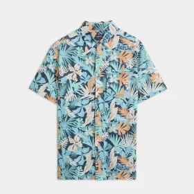 Men's Retro Tropical Tuna Woven Short Sleeve Shirt
