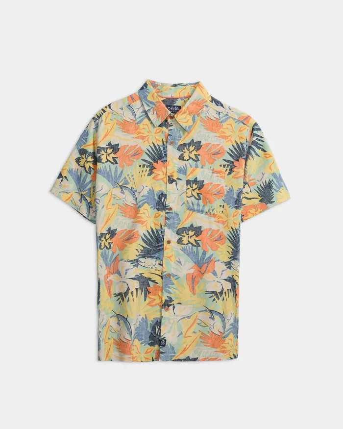 Men's Retro Tropical Tuna Woven Short Sleeve Shirt