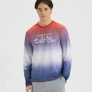 Alternative view of Men’s Red White and Waves Fade Perforated SLX Performance Tee